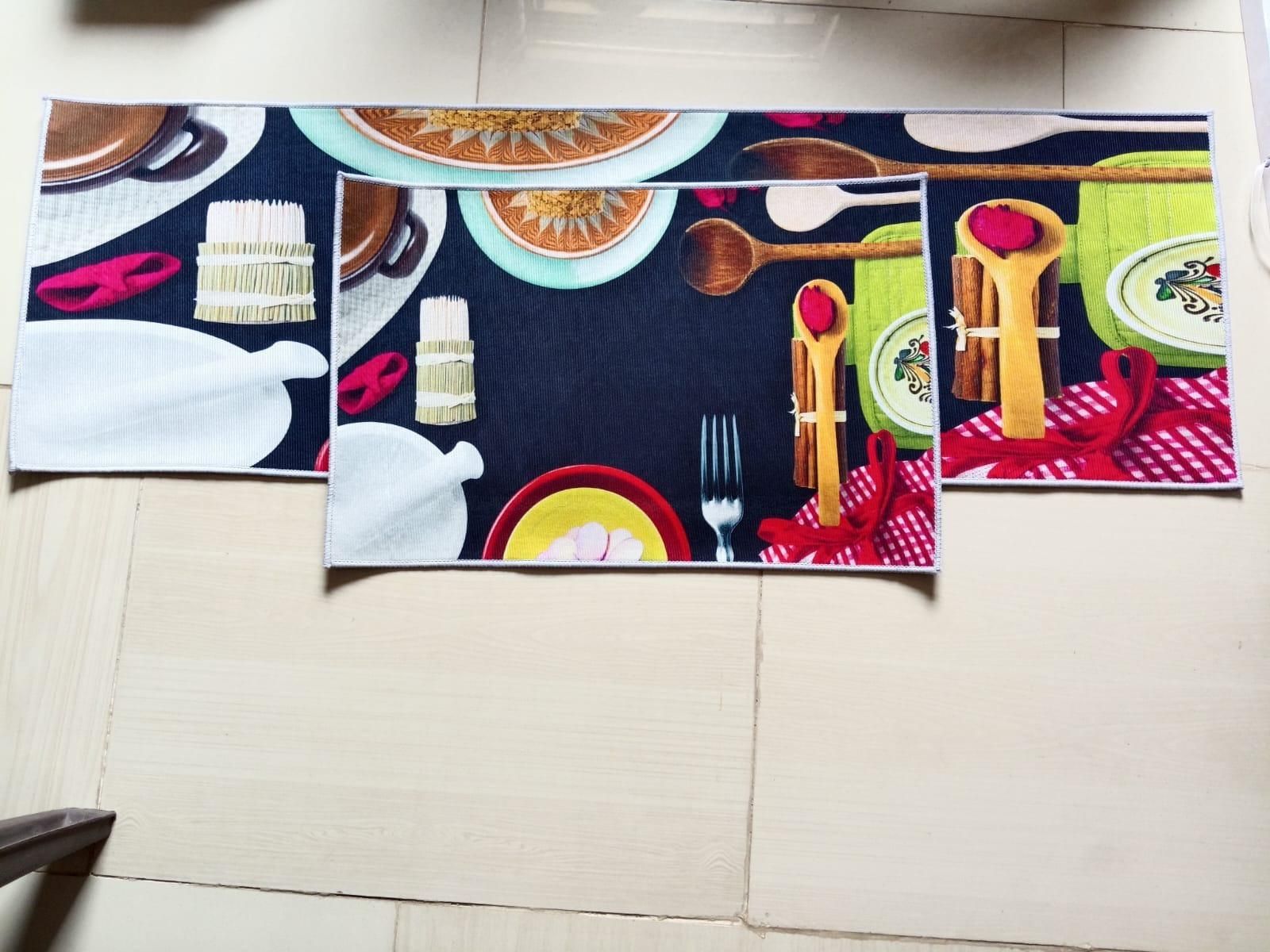 2 Pcs Kitchen Mat ( Random Color & Design)